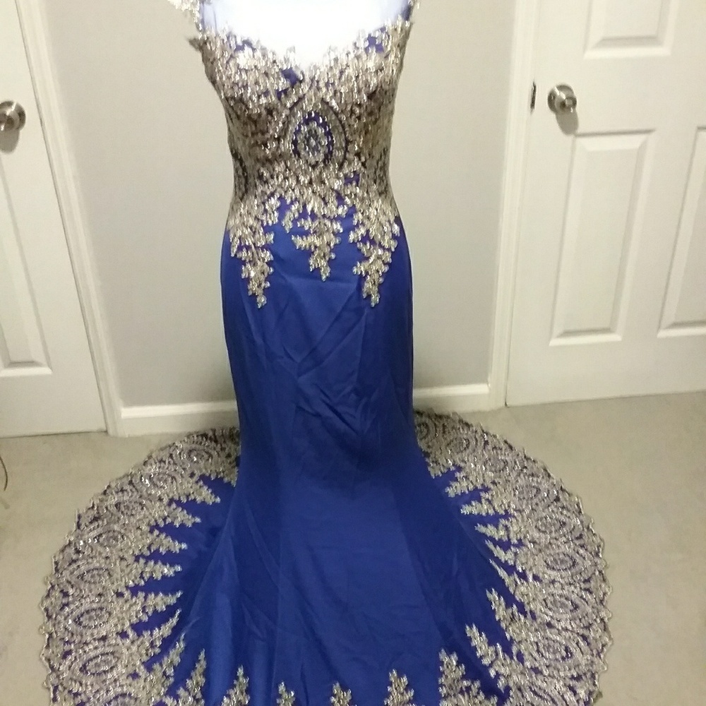 Ed Young beautiful blue and gold printed gown